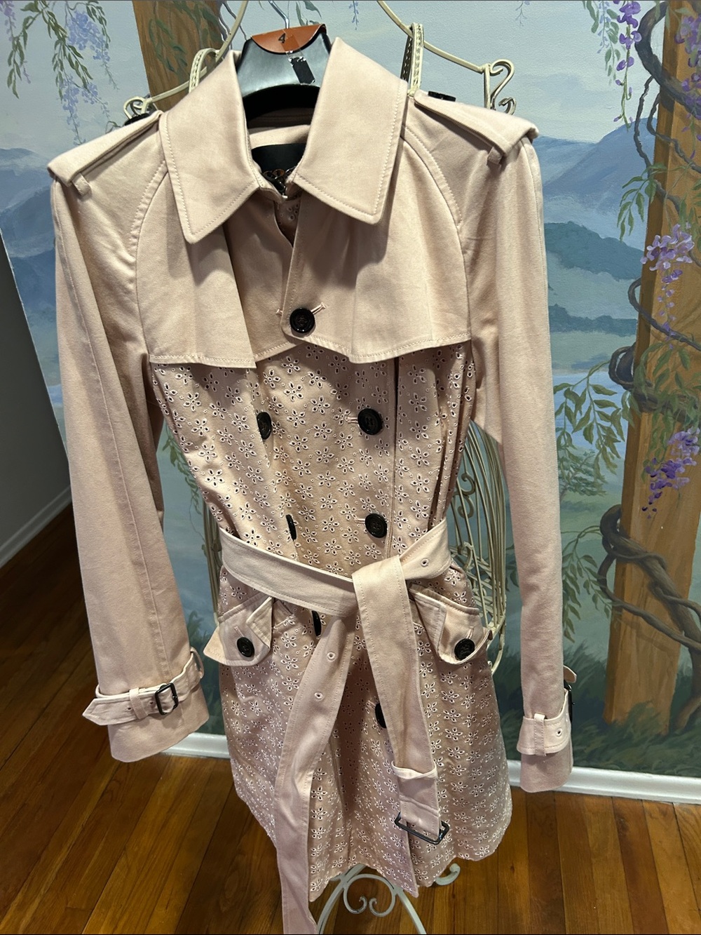 Women’s Light Pink Eyelet Trench Coat